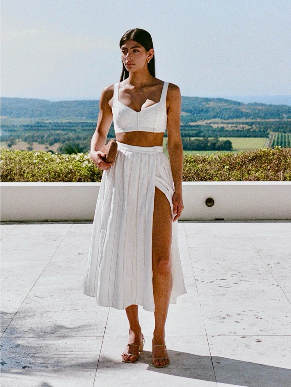 SABO Dien Wrap Skirt & Top Set White